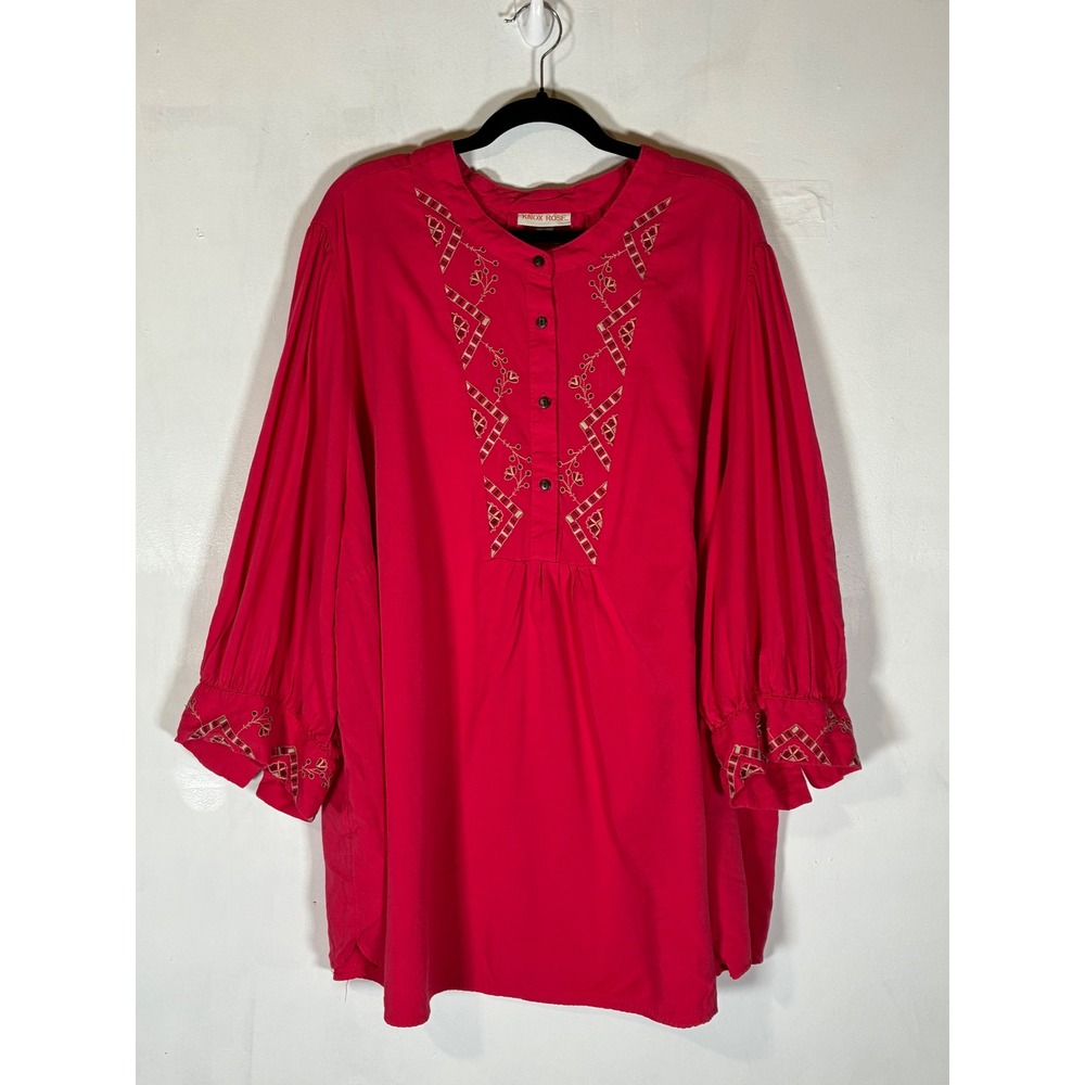Knox Rose Womens 4X Pink Embroidered Top 3/4 Sleeve Button Crew Neck